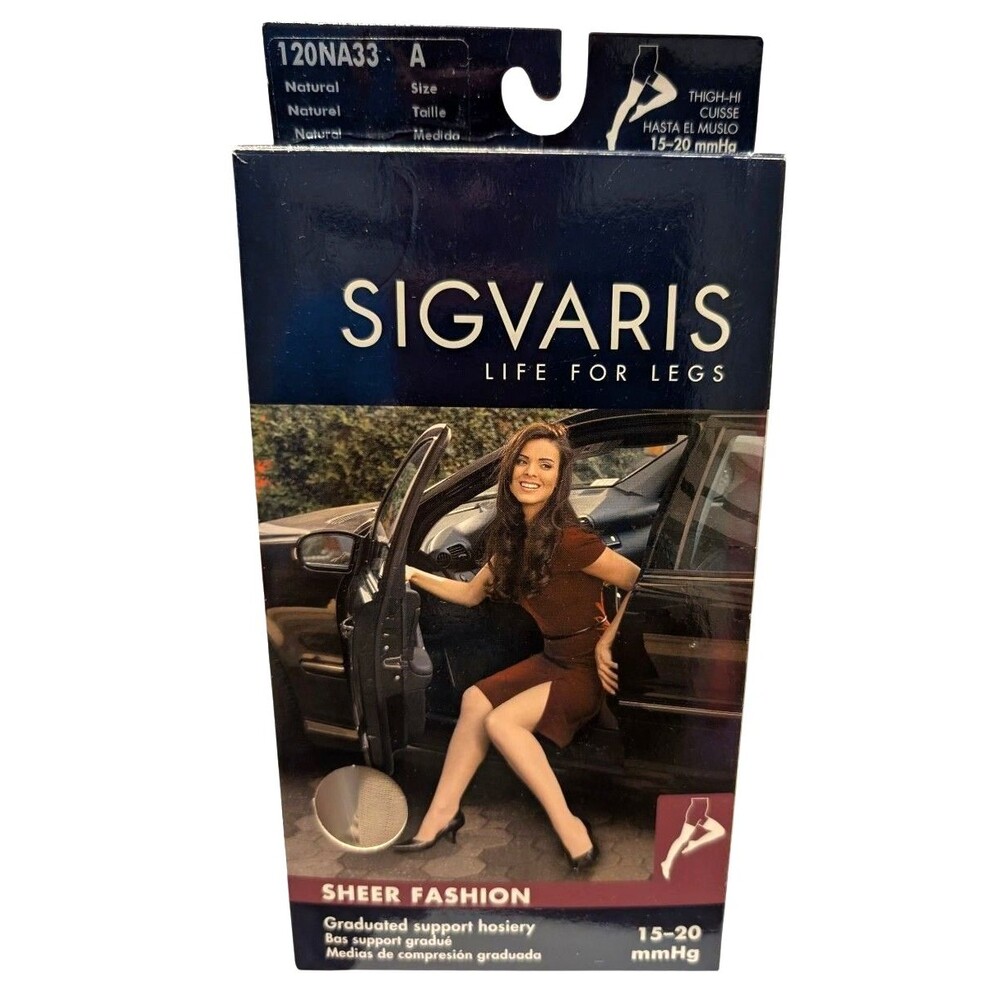 Sigvaris Sheer Fashion Thigh High Compression Stockings 15-20 mmHg Size A...